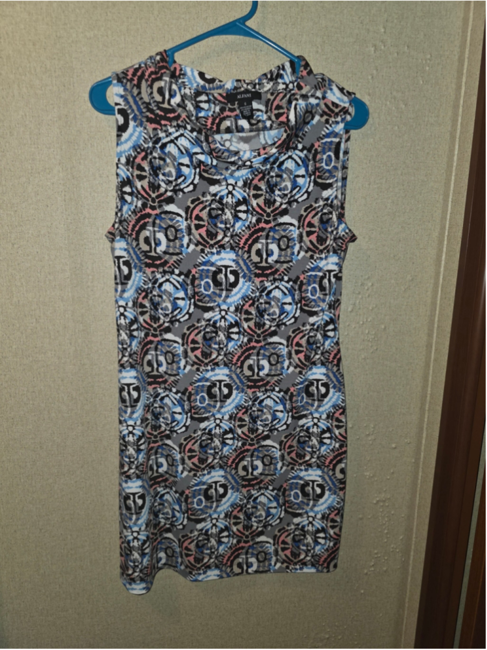 Women's Alfani Mini Dress Size S Grey Blue Patterned Sleeveless rare formal chic